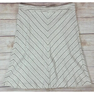For Cynthia A-Line Skirt Womens Large Linen Blend Chevron Stripe Beige Off White